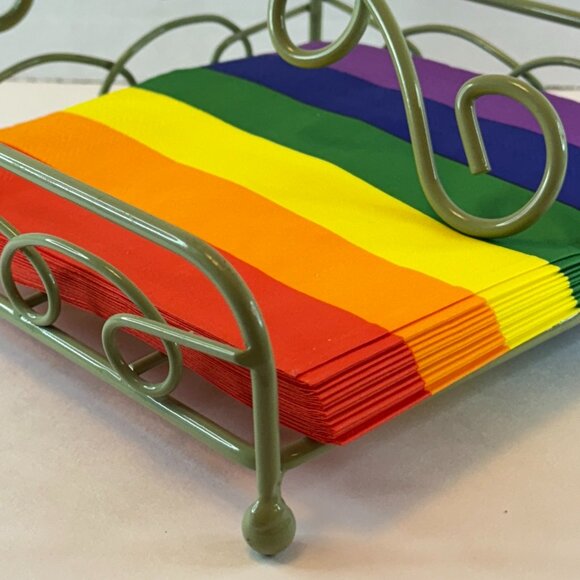 Vintage Napkin Holder Green Painted Metal Decorative Table Setting - Picture 3 of 4